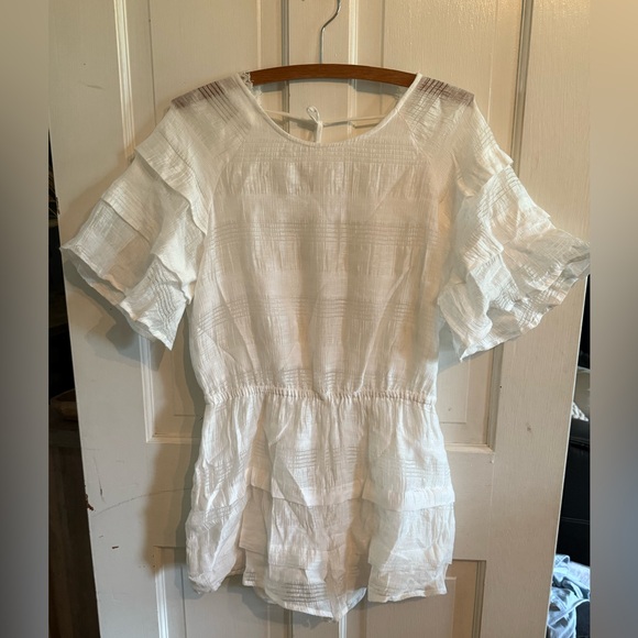 J.O.A. Pants - J.O.A. Sheer Woven White Short Romper Medium